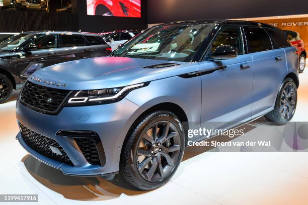 Range Rover Velar SVAutobiography Dynamic Edition P550 crossover luxury SUV on display at Brussels Expo on January 9, 2020 in Brussels, Belgium. The...