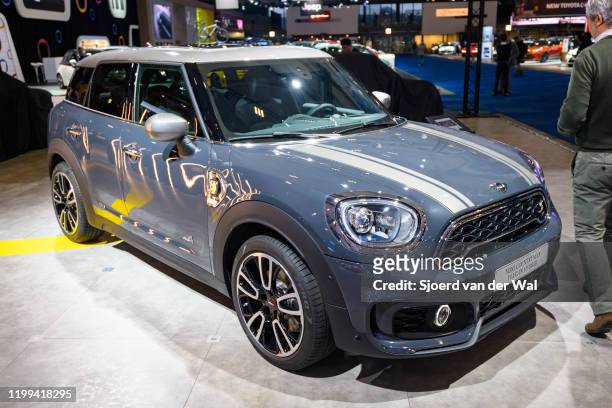 Countryman Plug-in Hybrid crossover compact SUV on display at Brussels Expo on January 9, 2020 in Brussels, Belgium. The Countryman hybrid is fitted...