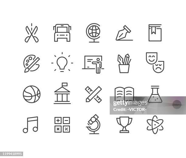 education icons set - classic line serie - amerikanischer universitäts basketball stock-grafiken, -clipart, -cartoons und -symbole