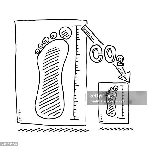 reduction of the carbon footprint drawing - carbon footprint reduction stock illustrations