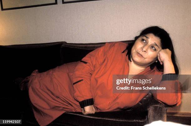 Argentinian singer Mercedes Sosa posed on a sofa in Amsterdam, Netherlands on 3rd June 1987.