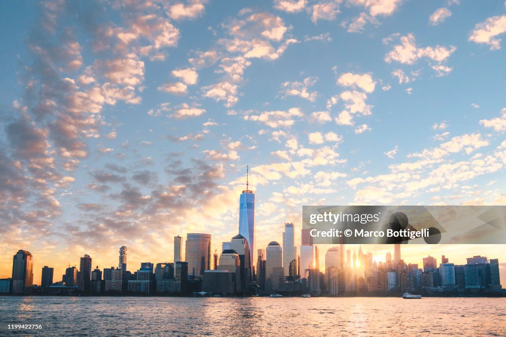 Lower Manhattan skyline at sunrise, New York City