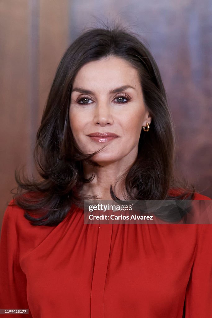 Queen Letizia Of Spain Attend Audiences At Zarzuela Palace