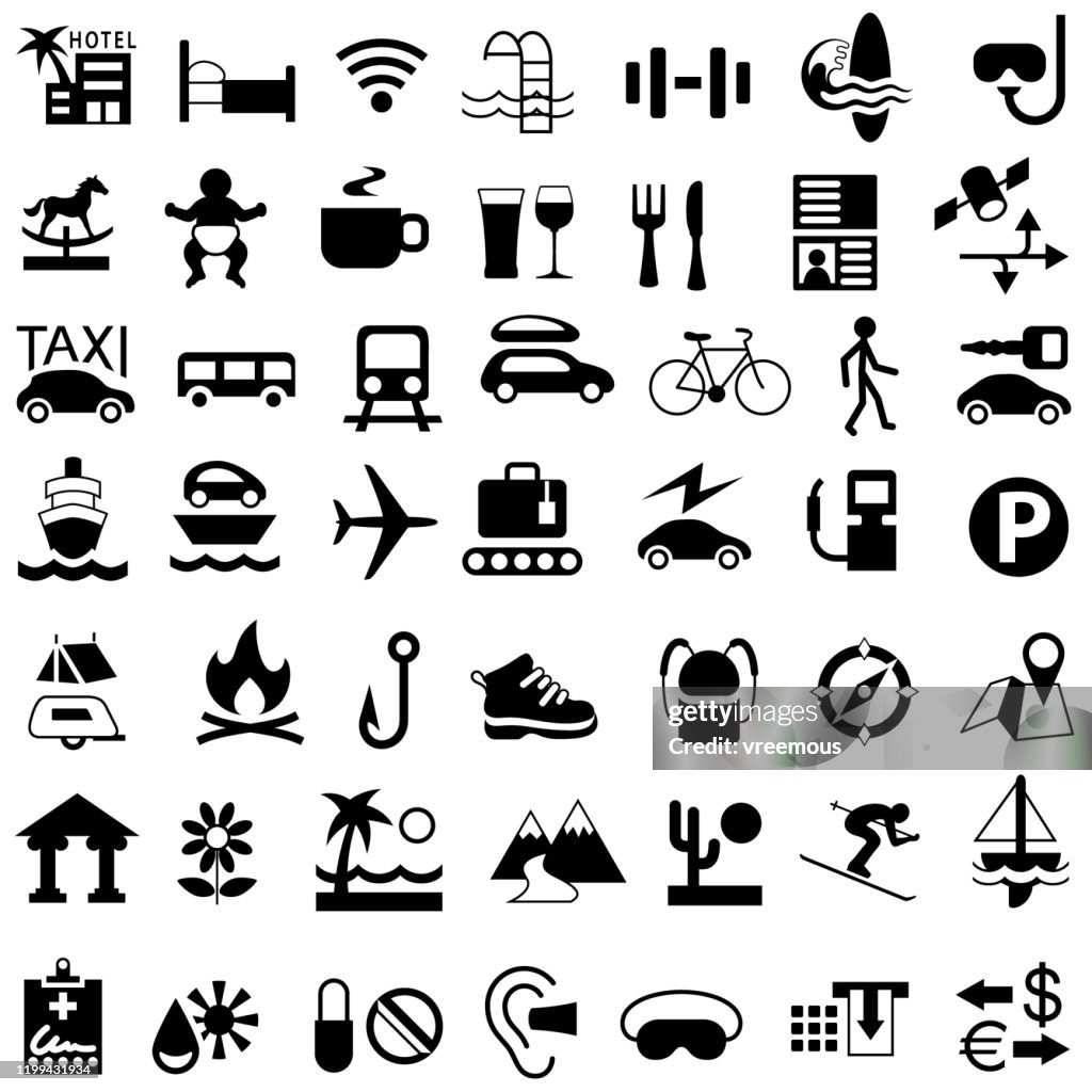 Travel, Holidays and Vacation Icons