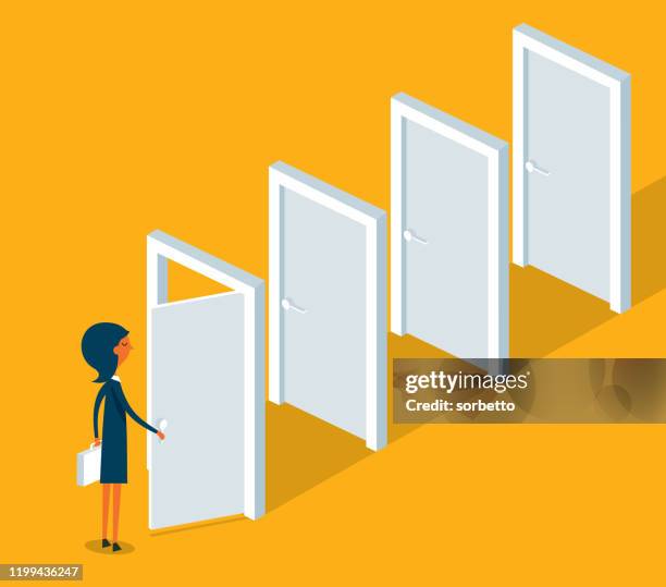 door blocks - businesswoman - construction barrier stock illustrations