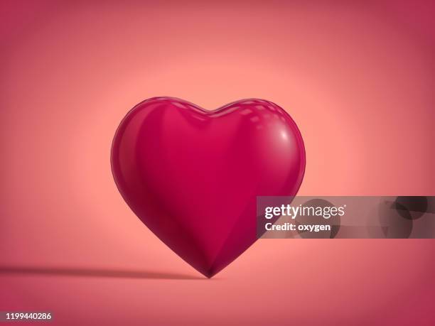 pink 3d heart shape with shadow. romantic valentines day - heart shape 3d stock pictures, royalty-free photos & images