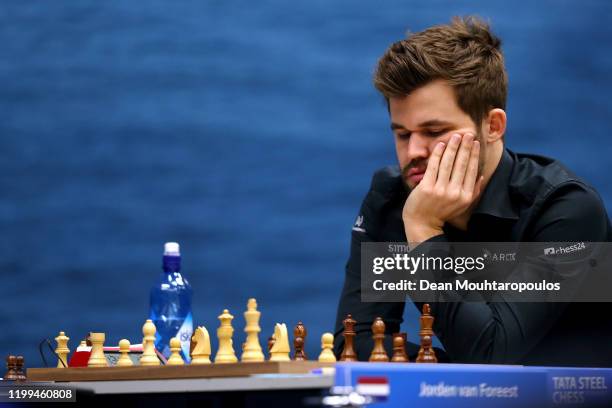 Magnus Carlsen of Norway competes against Jorden Van Foreest of Netherlands during the 82nd Tata Steel Chess Tournament held in Dorpshuis De Moriaan...