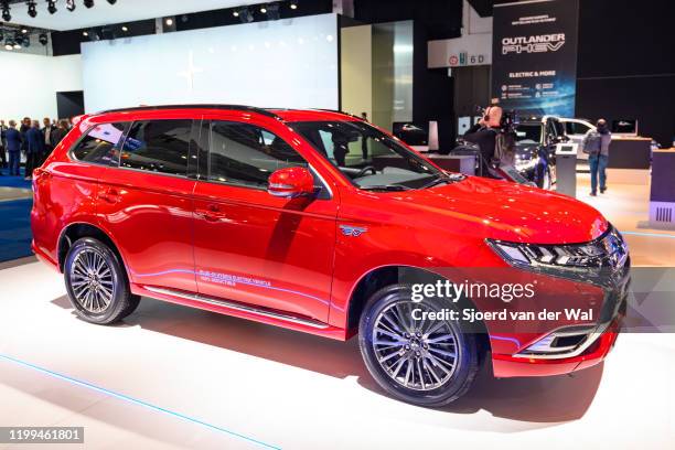 Mitsubishi Outlander PHEV crossover plug-in hybrid SUV on display at Brussels Expo on January 9, 2020 in Brussels, Belgium.