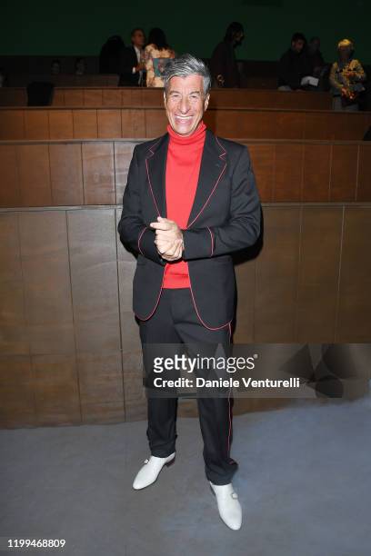 Maurizio Cattelan is seen on Gucci Front Row during Milan Menswear Fashion Week Fall/Winter 2020/21 on January 14, 2020 in Milan, Italy.