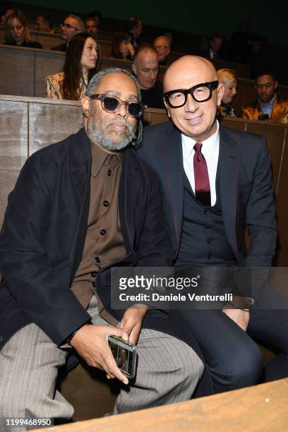 Arthur Jafa and Marco Bizzari are seen on Gucci Front Row during Milan Menswear Fashion Week Fall/Winter 2020/21 on January 14, 2020 in Milan, Italy.