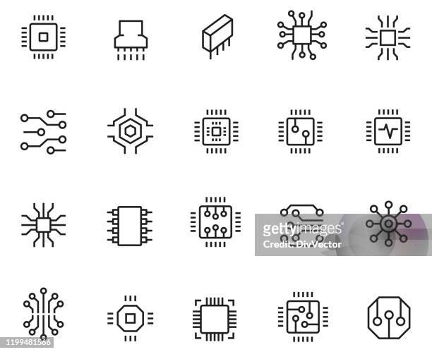 computerchips-symbolsatz - schaltkreis stock-grafiken, -clipart, -cartoons und -symbole
