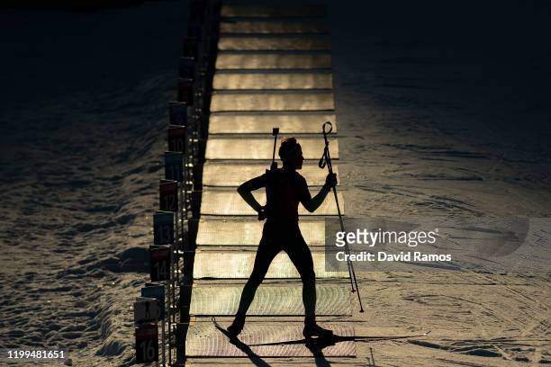 Lou Thievent of France warms up prior to the Men's 7.5km Sprint in Biathlon during day 5 of the Lausanne 2020 Winter Youth Olympics at Stade Nordique...