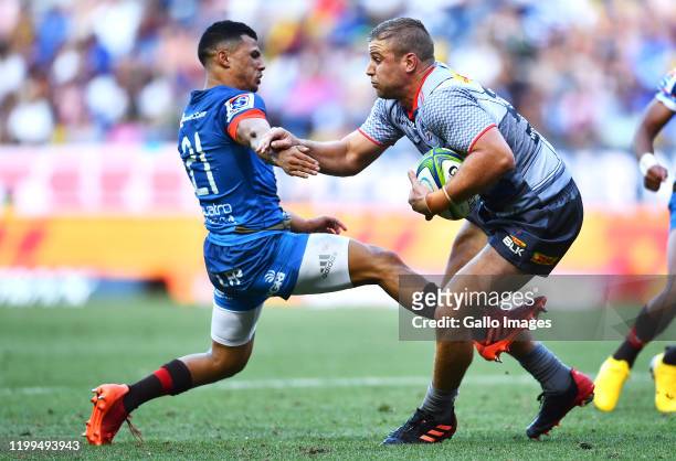 Jean-Luc du Plessis of the Stormers and Embrose Papier of the Bulls during the Super Rugby match between DHL Stormers and Vodacom Bulls at DHL...