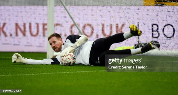 Newcastle United Goalkeeper Rob Elliot warms up before the FA Cup Third Round Replay match between Newcastle United and Rochdale AFC at St. James...