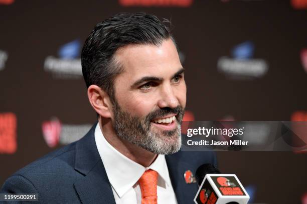 Kevin Stefanski talks to the media after being introduced as the Cleveland Browns new head coach on January 14, 2020 in Cleveland, Ohio.