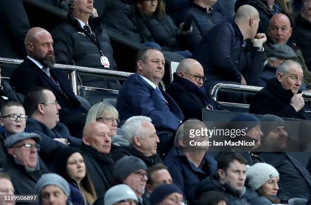 Owner Mike Ashley watches on during the FA Cup Third Round Replay match between Newcastle United and Rochdale at St. James Park on January 14, 2020...