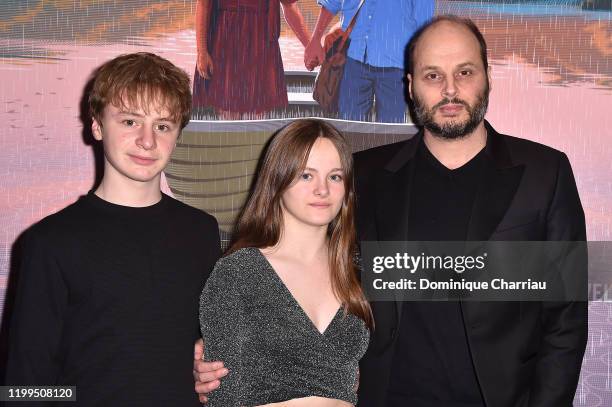 Thomas Gioria, Fantine Harduin and Fabrice Du Welz attend the "Adoration" Premiere At UGC Cine Cite les Halles on January 14, 2020 in Paris, France.