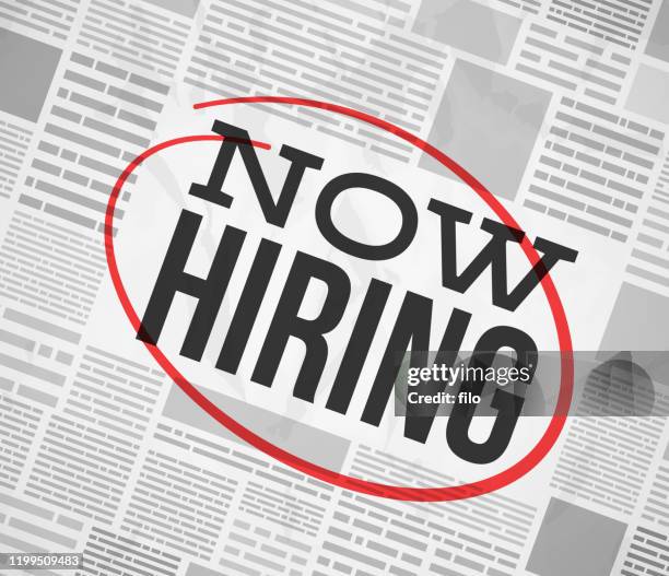 now hiring newspaper classified advertisement - opportunity sign stock illustrations