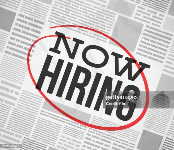 now hiring newspaper classified advertisement - newspaper job listing stock illustrations