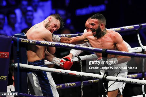 Anthony Tomlinson lands a big right hand on route to stopping Stewart Burt during the Welterweight fight between Anthony Tomlinson and Stewart Burt...