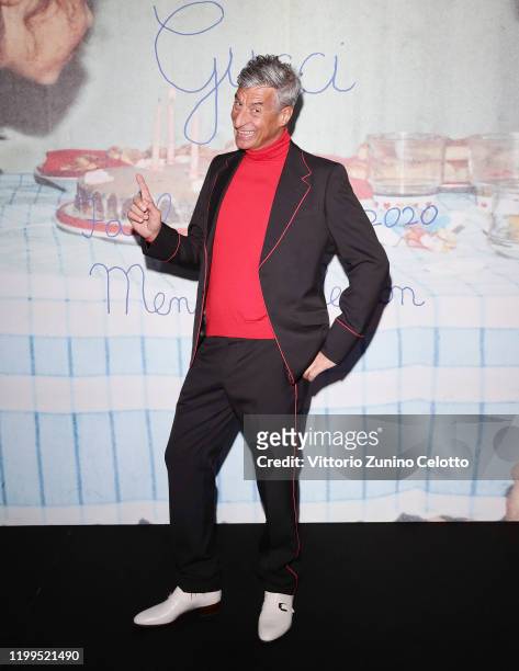 Maurizio Cattelan arrives at the Gucci show during Milan Menswear Fashion Week Fall/Winter 2020/21 on January 14, 2020 in Milan, Italy.