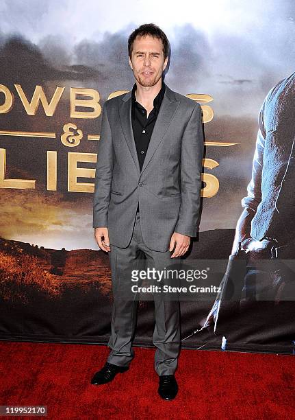 Actor Sam Rockwell arrives at the "Cowboys & Aliens" World Premiere at San Diego Civic Theatre on July 23, 2011 in San Diego, California.