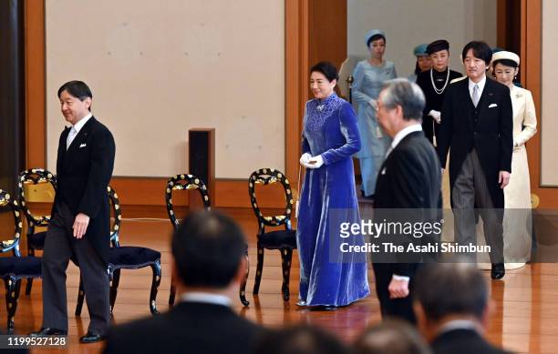Emperor Naruhito, Empress Masako, Crown Prince Fumihito and Crown Princess Kiko of Akishino attend the 'Kosho Hajime-no-Gi', first lecture of the New...
