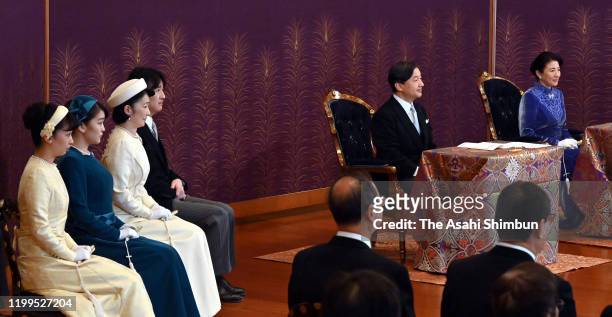 Emperor Naruhito, Empress Masako, Crown Prince Fumihito, Crown Princess Kiko of Akishino, Princess Mako of Akishino and Princess Kako of Akishino...