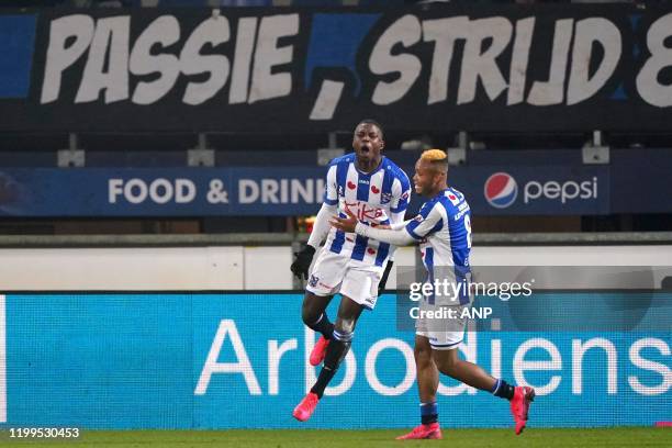 Sherel Floranus of sc Heerenveen, Chidera Ejuke of sc Heerenveen, passie, strijd during the Dutch Eredivisie match between sc Heerenveen and VVV...