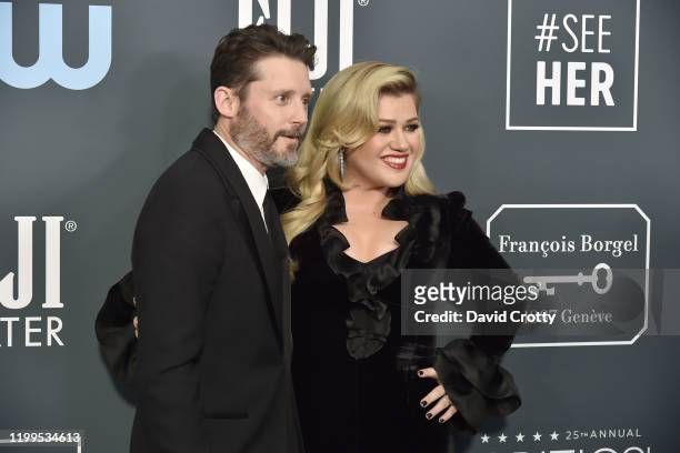 Brandon Blackstock and Kelly Clarkson during the arrivals for the 25th Annual Critics' Choice Awards at Barker Hangar on January 12, 2020 in Santa...
