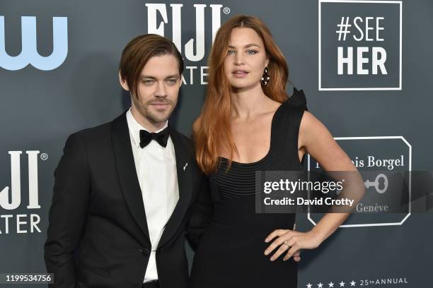 Tom Payne and Jennifer Akerman during the arrivals for the 25th Annual Critics' Choice Awards at Barker Hangar on January 12, 2020 in Santa Monica,...