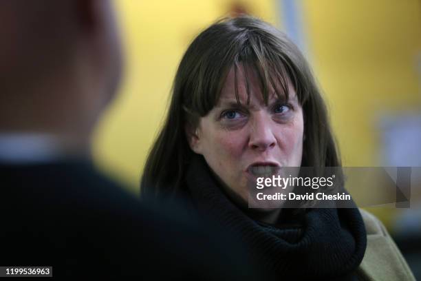 Jess Phillips arrives at a city centre homeless shelter on January 14, 2020 in Glasgow, Scotland.