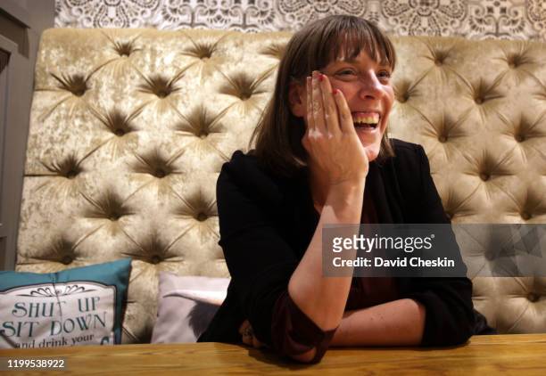 Jess Phillips talks to a reporter before arriving at a city centre homeless shelter on January 14, 2020 in Glasgow, Scotland.