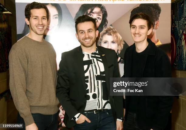 Actor Victor Belmondo, director Quentin Delcourt and actor Paul Gomerieux attend "Pygmalionnes" Screening at Assemblee Nationale on January 14, 2020...