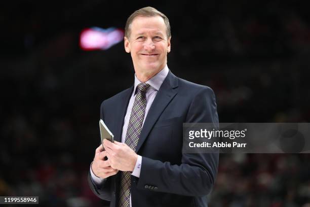 Head Coach Terry Stotts of the Portland Trail Blazers reacts in the first quarter against the Charlotte Hornets during their game at Moda Center on...