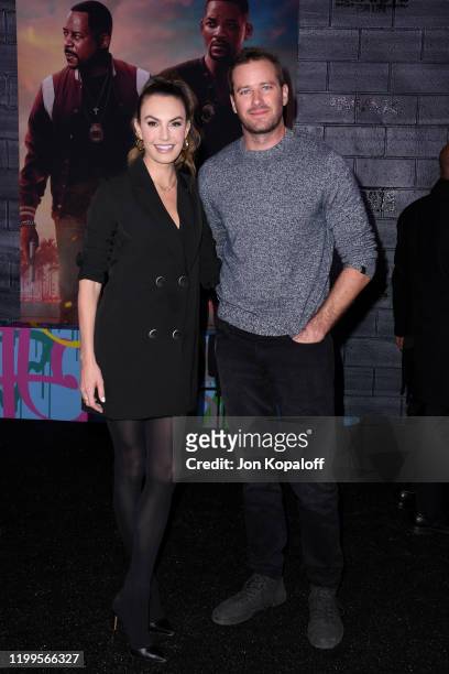 Elizabeth Chambers Hammer and Armie Hammer attend the premiere of Columbia Pictures' "Bad Boys For Life" at TCL Chinese Theatre on January 14, 2020...