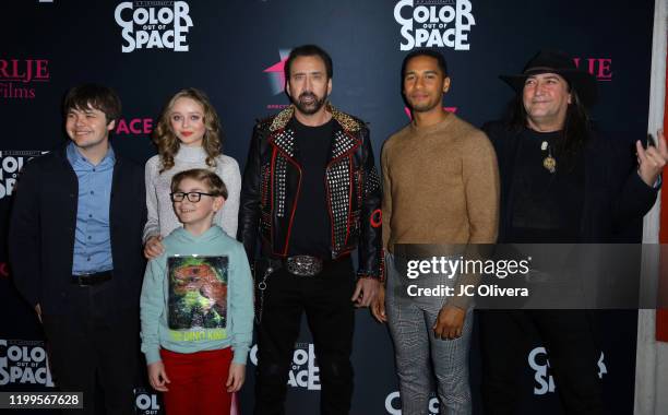 Actors Brendan Meyer, Madeleine Arthur, Julian Hilliard, Nicolas Cage, Elliot Knight and director Richard Stanley attend the special screening of...