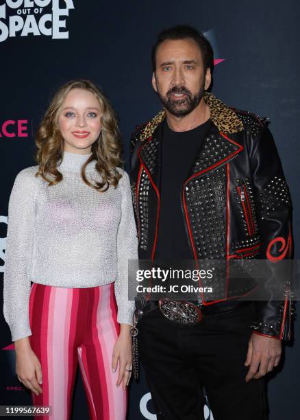 Actress Madeleine Arthur and Actor Nicolas Cage attend the special screening of "Color Out Of Space" at the Vista Theatre on January 14, 2020 in Los...