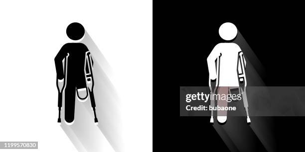leg amputee black and white icon with long shadow - amputee stock illustrations