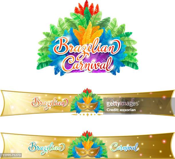bildbanksillustrationer, clip art samt tecknat material och ikoner med brasilianska carnival feather huvudbonat & webbbanner - samba