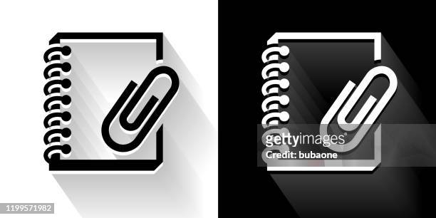 stockillustraties, clipart, cartoons en iconen met ring band en paper clip zwart-wit pictogram met lange schaduw - ring binder