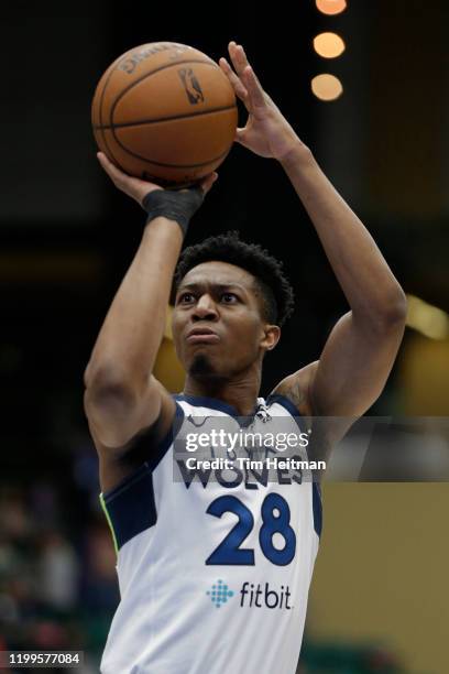 Tyus Battle of the Iowa Wolves shoots a free throw during the first quarter against the Texas Legends on February 08, 2020 at Comerica Center in...