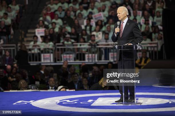 Former Vice President Joe Biden, 2020 Democratic presidential candidate, speaks during the 61st Annual McIntyre-Shaheen 100 Club Dinner in...