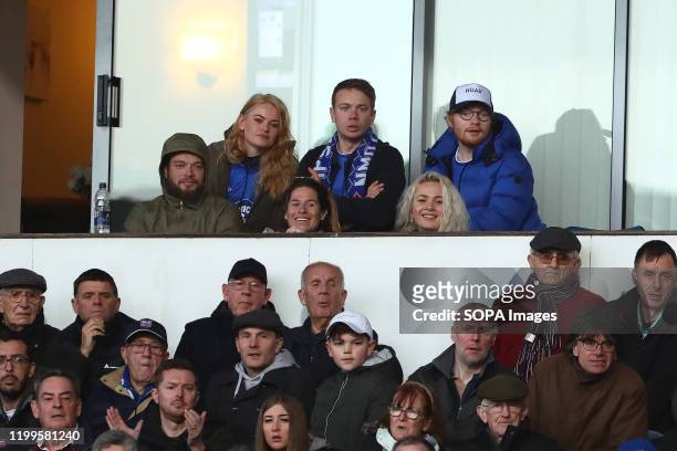 Musician, Ed Sheeran is seen with wife Cherry Seaborn during the Sky Bet League One match between Ipswich Town and Peterborough United at Portman...