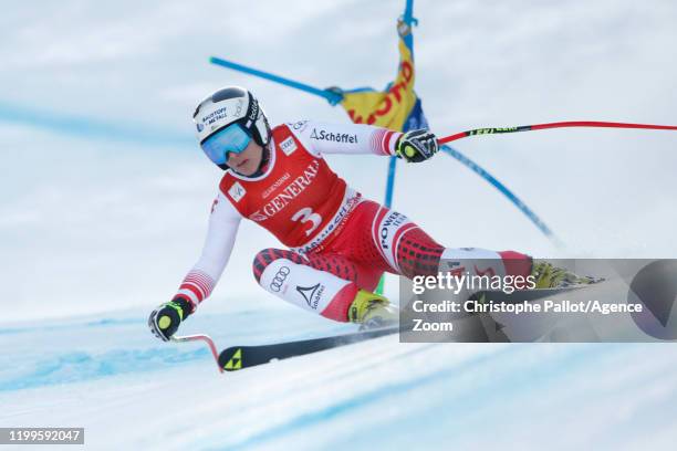 Nicole Schmidhofer of Austria in action during the Audi FIS Alpine Ski World Cup Women's Super G on February 9, 2020 in Garmisch Partenkirchen,...