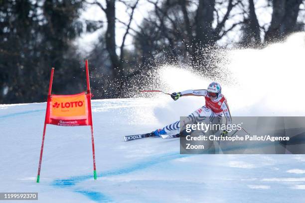 Viktoria Rebensburg of Germany in action during the Audi FIS Alpine Ski World Cup Women's Super G on February 9, 2020 in Garmisch Partenkirchen,...