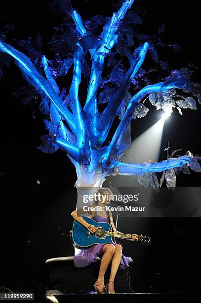 Taylor Swift performs during her "Speak Now" tour at Prudential Center on July 24, 2011 in Newark, New Jersey. Taylor Swift wows crowds and critics...
