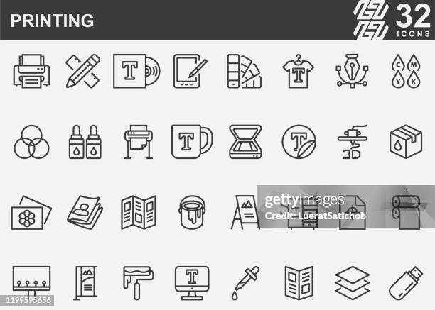 druckliniensymbole - kunstdruck stock-grafiken, -clipart, -cartoons und -symbole