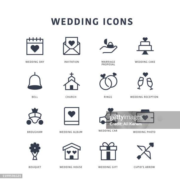 wedding icon set - couple proposal stock illustrations