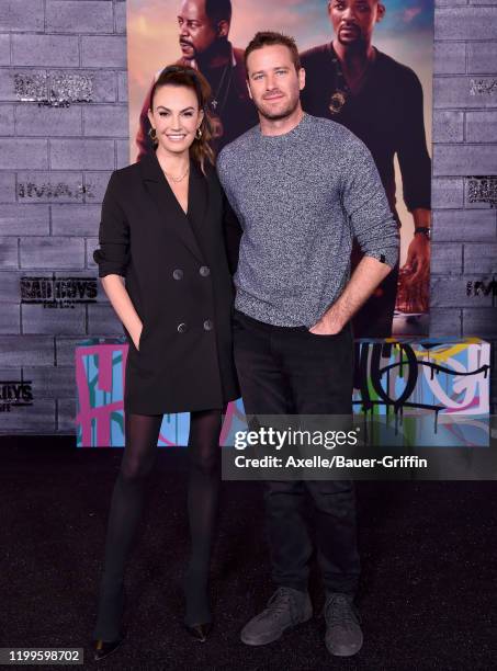 Elizabeth Chambers and Armie Hammer attend the Premiere of Columbia Pictures' "Bad Boys for Life" at TCL Chinese Theatre on January 14, 2020 in...